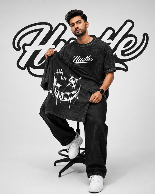 Hustle Bunny Acid Wash Streetwear Graphic Tee