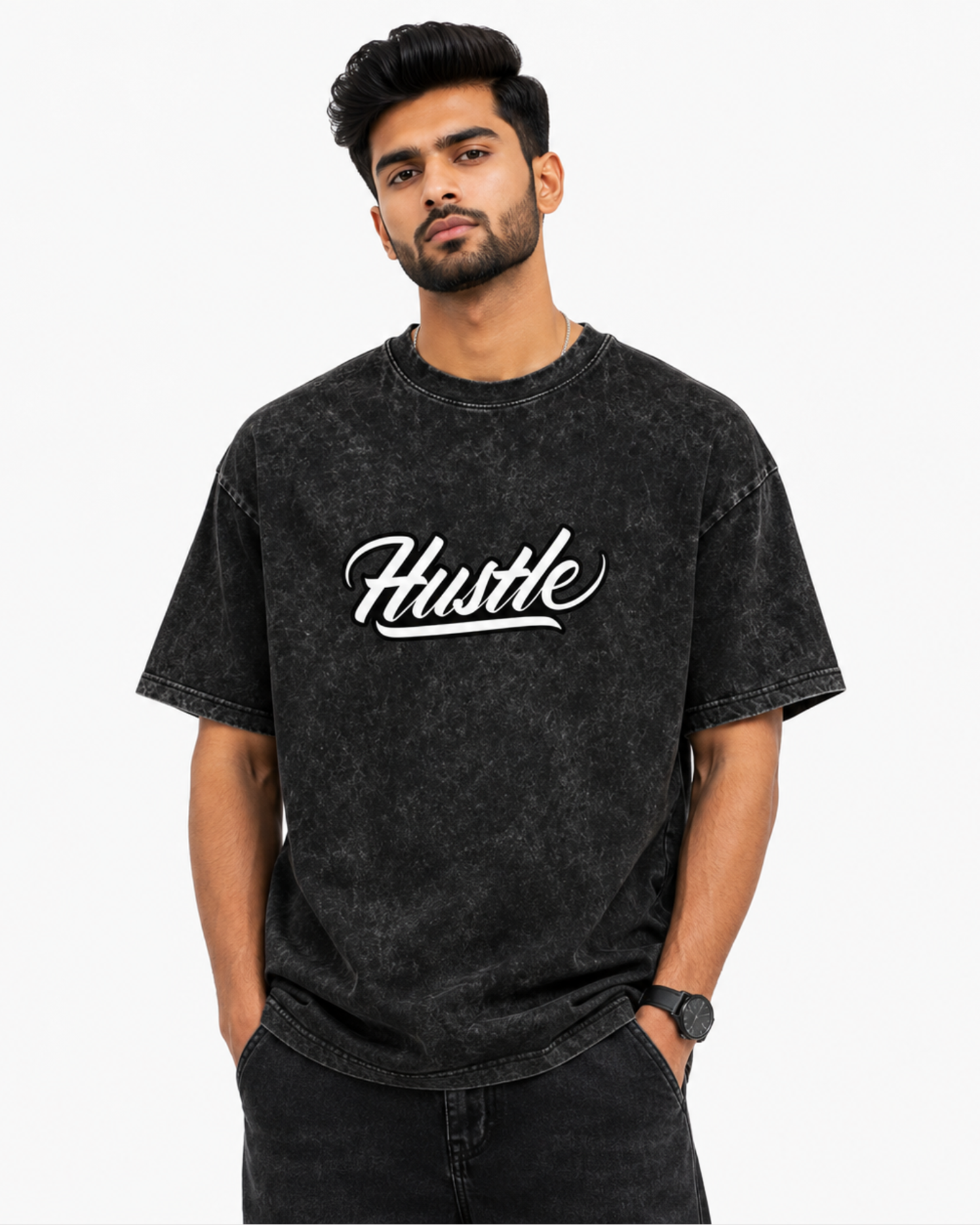 Hustle Bunny Acid Wash Streetwear Graphic Tee